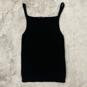 Vintage 90s Sisley Wool Blend Black Ribbed Square Neck Tank Top - Made in Italy